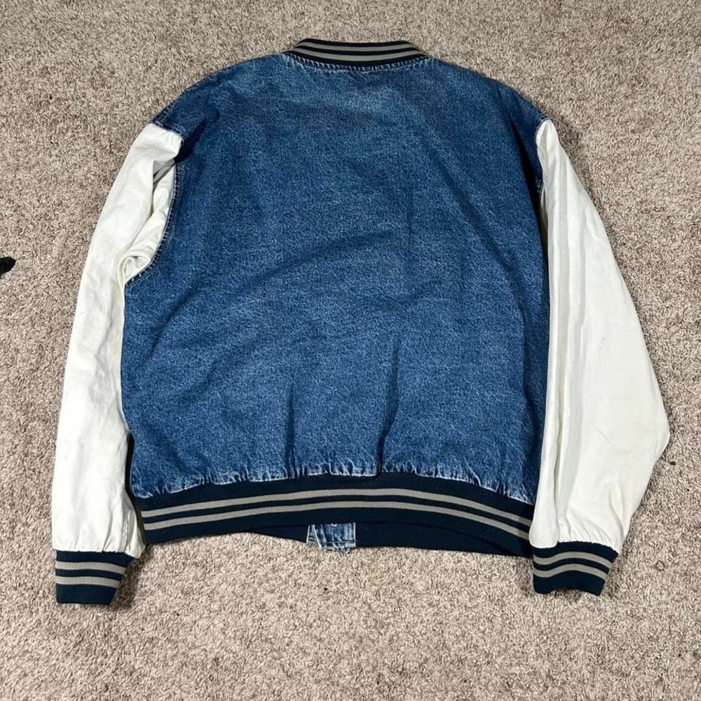 Vintage Norton Bomber Jacket Denim Varsity Style Patch‎ 90s Automotive Large - Picture 2 of 7